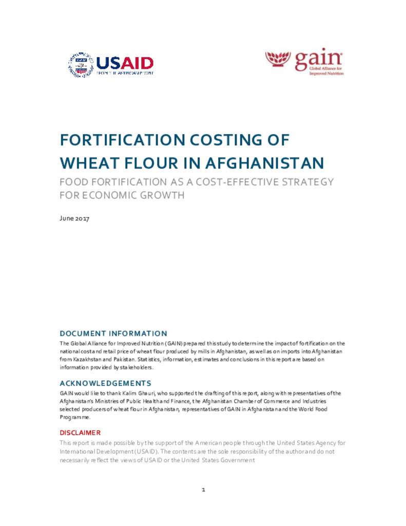 Fortification costing of wheat flour in Afghanistan: food fortification as a cost…