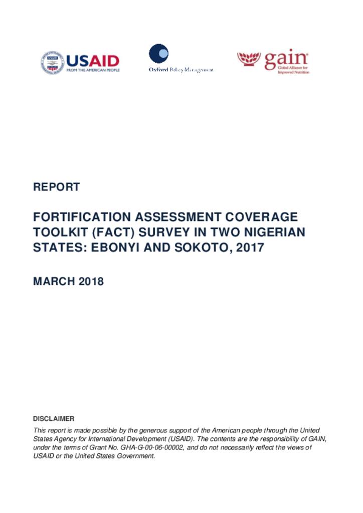 Fortification Assessment Coverage Toolkit (FACT) survey in two Nigerian States: Ebonyi…