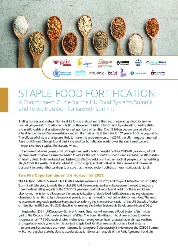 Staple Food Fortification - a commitment guide for the UNFSS and Tokyo N4G Summit