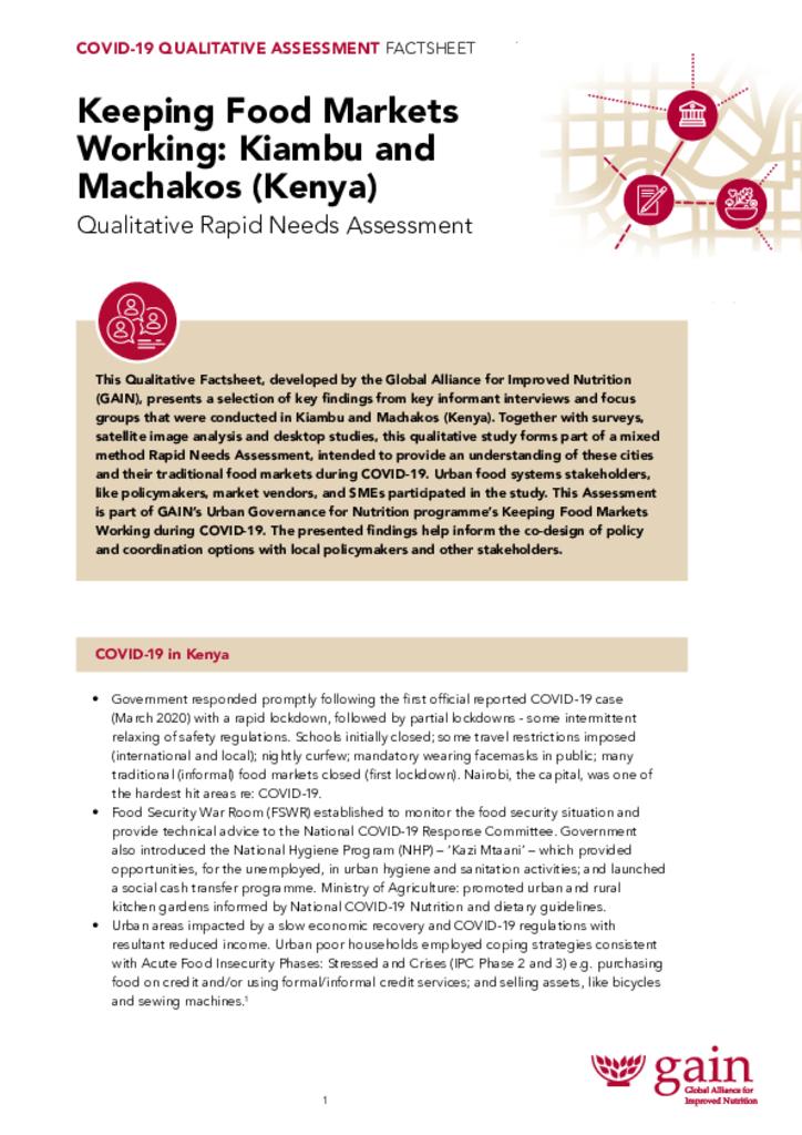 COVID-19 qualitative assessment factsheet - Keeping Food Markets Working, Kiambu and…