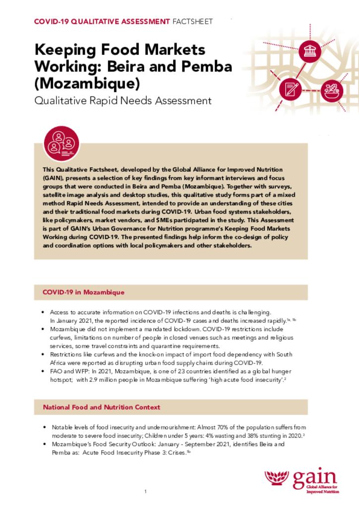 COVID-19 qualitative assessment factsheet - Keeping Food Markets Working, Beira and Pemba…