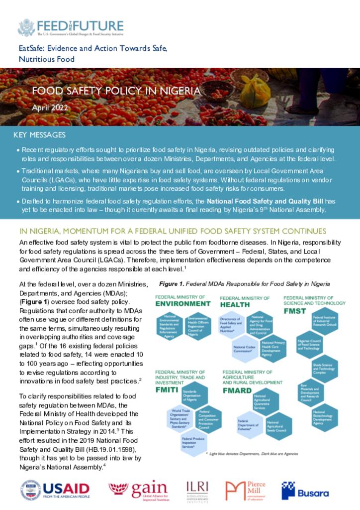 Food Safety in Nigeria Policy Brief