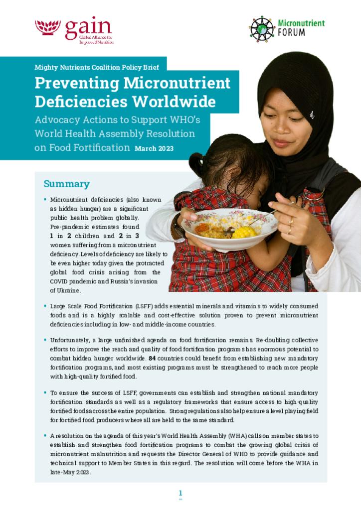 Mighty Nutrients Coalition Policy Brief - Preventing Micronutrient Deficiencies Worldwide