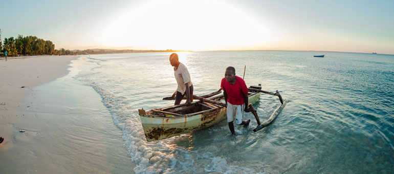 Men on a boat in Mozambique