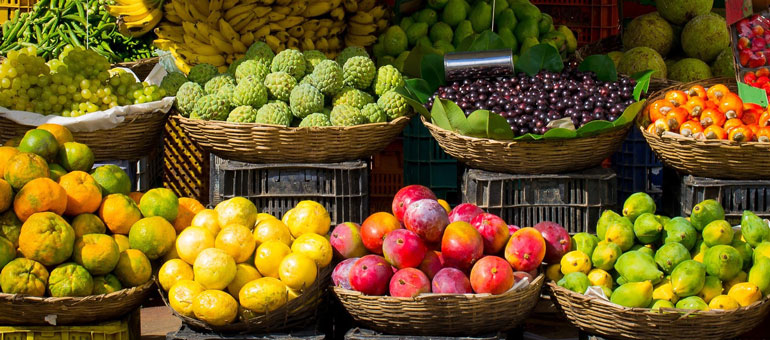 Baskets of fruit in the market