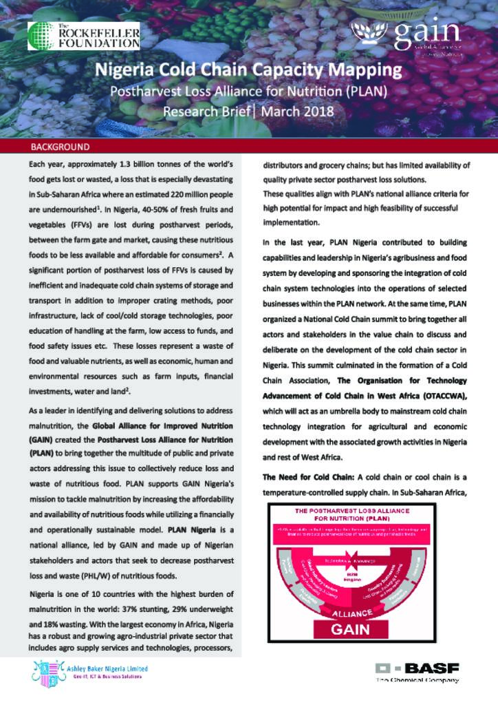 Nigeria cold chain capacity mapping-postharvest loss alliance for nutrition (PLAN)