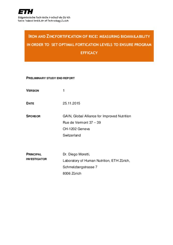 Iron and zinc fortification of rice: Measuring bioavailability in order to set optimal…