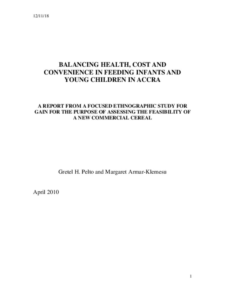 Balancing health, cost and convenience in feeding infants and young children in Accra