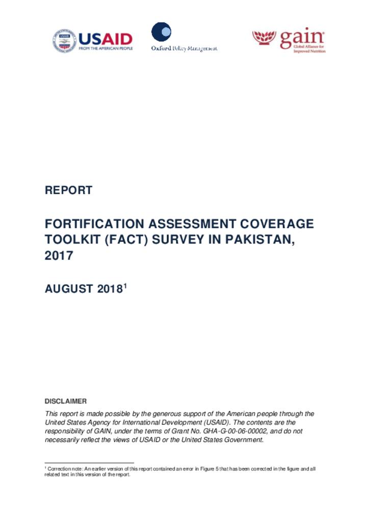 Fortification Assessment Coverage Toolkit (FACT) survey in Pakistan