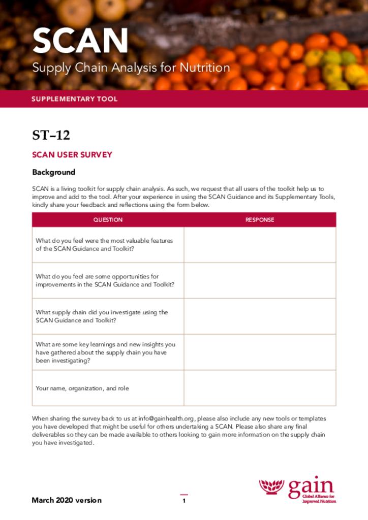 Supply Chain Analysis for Nutrition (SCAN) ST12 sub-tool SCAN user survey