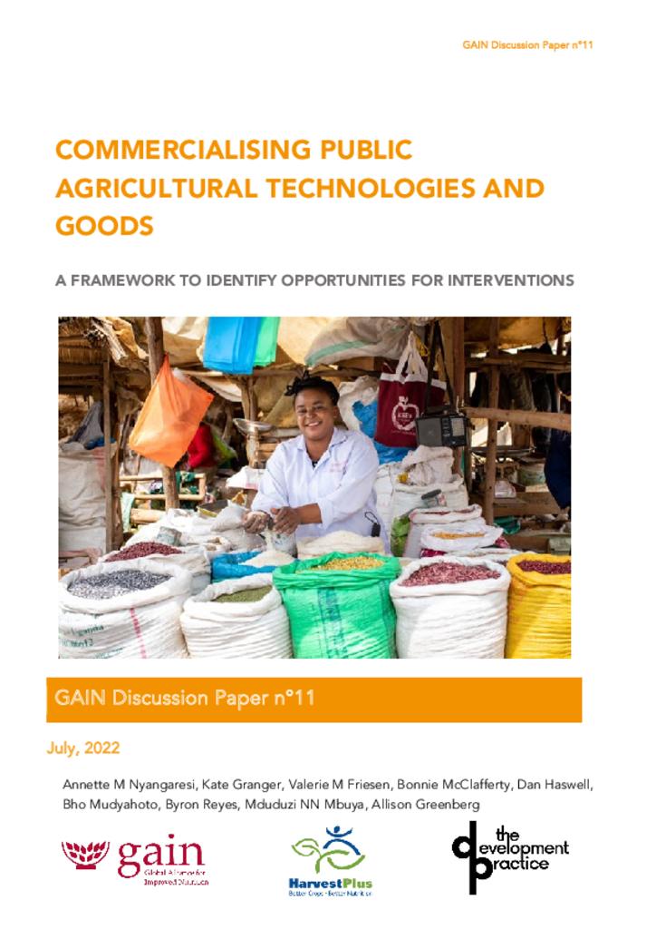 GAIN Discussion Paper 11 - Commercialising public agricultural technologies and goods