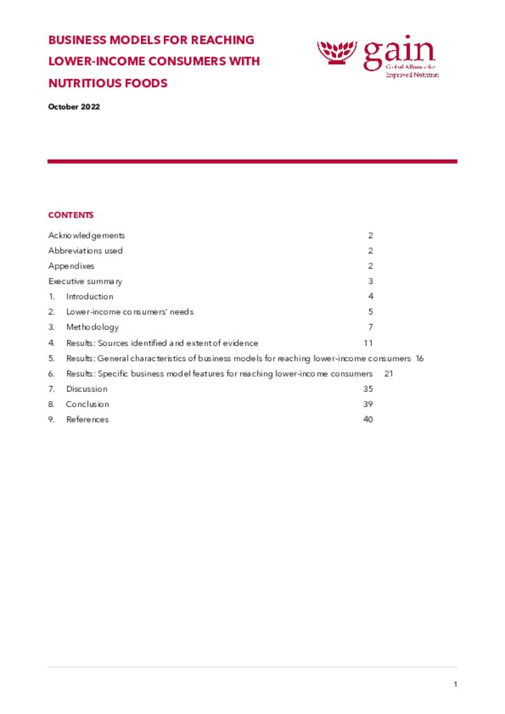 Business models for reaching lower income consumers with nutritious foods