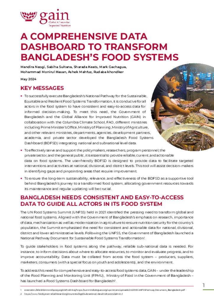 A Comprehensive Data Dashboard to Transform Bangladesh’s Food Systems